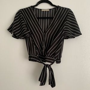 Stripped wrap waist crop top
